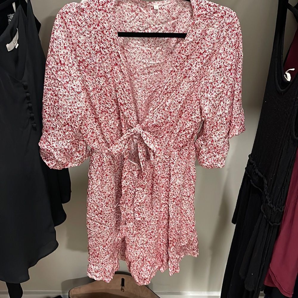 Red and white floral romper